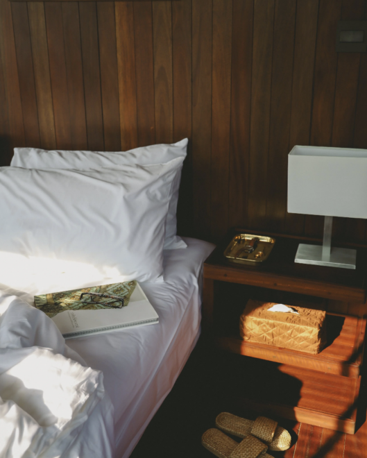 Inside a cabin on a river boat cruise that launches from Bangkok