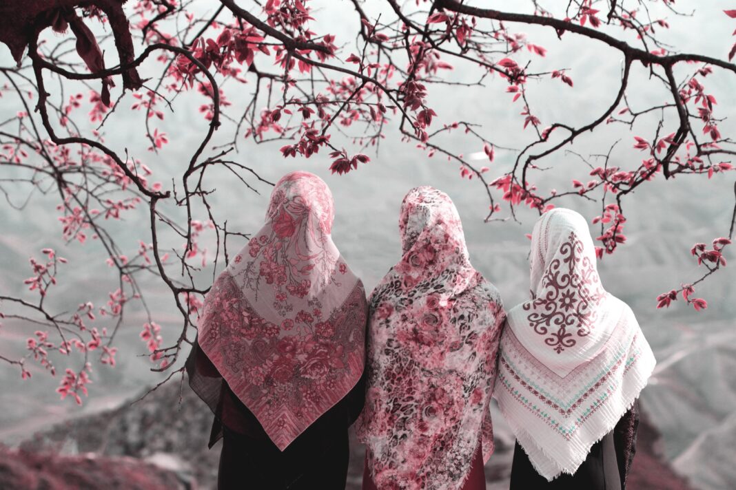 Muslim women cherry blossoms
