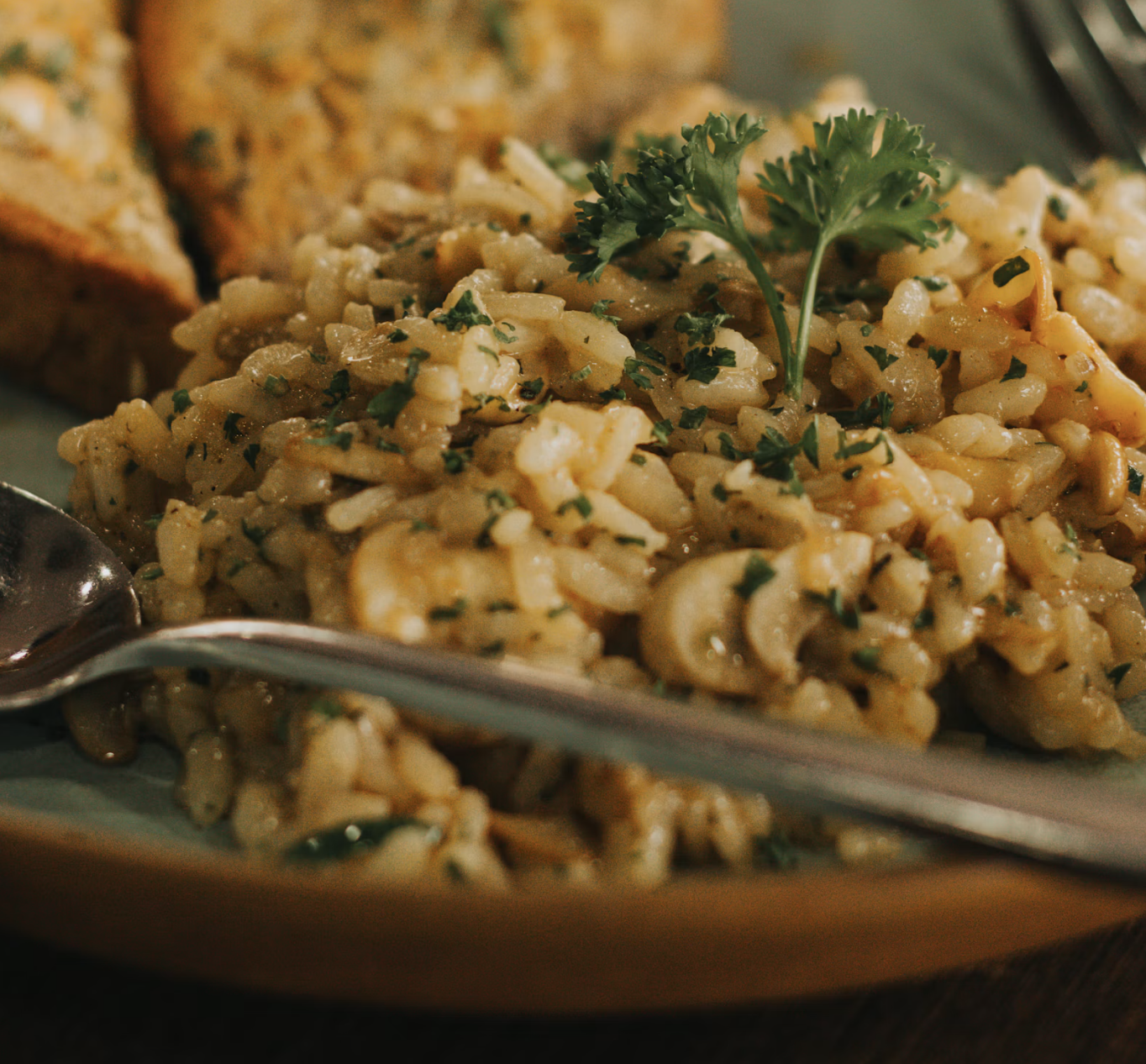 Orzo with mushrooms. This latest version is with chickpeas and tomatoes
