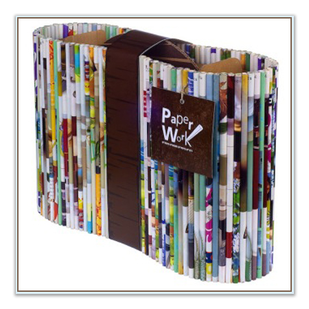 paperwork paper work waste basket made from rolled magazines, Erez Mulay