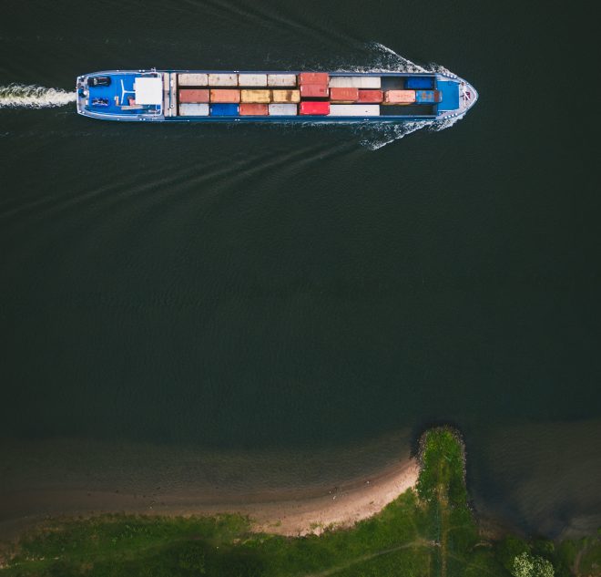 shipping freight at sea from above