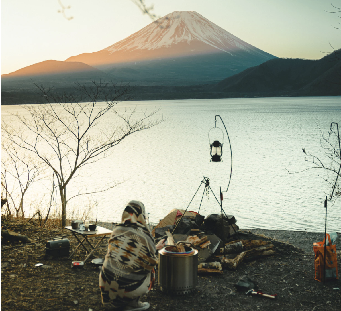 Prepper in Japan by a lake