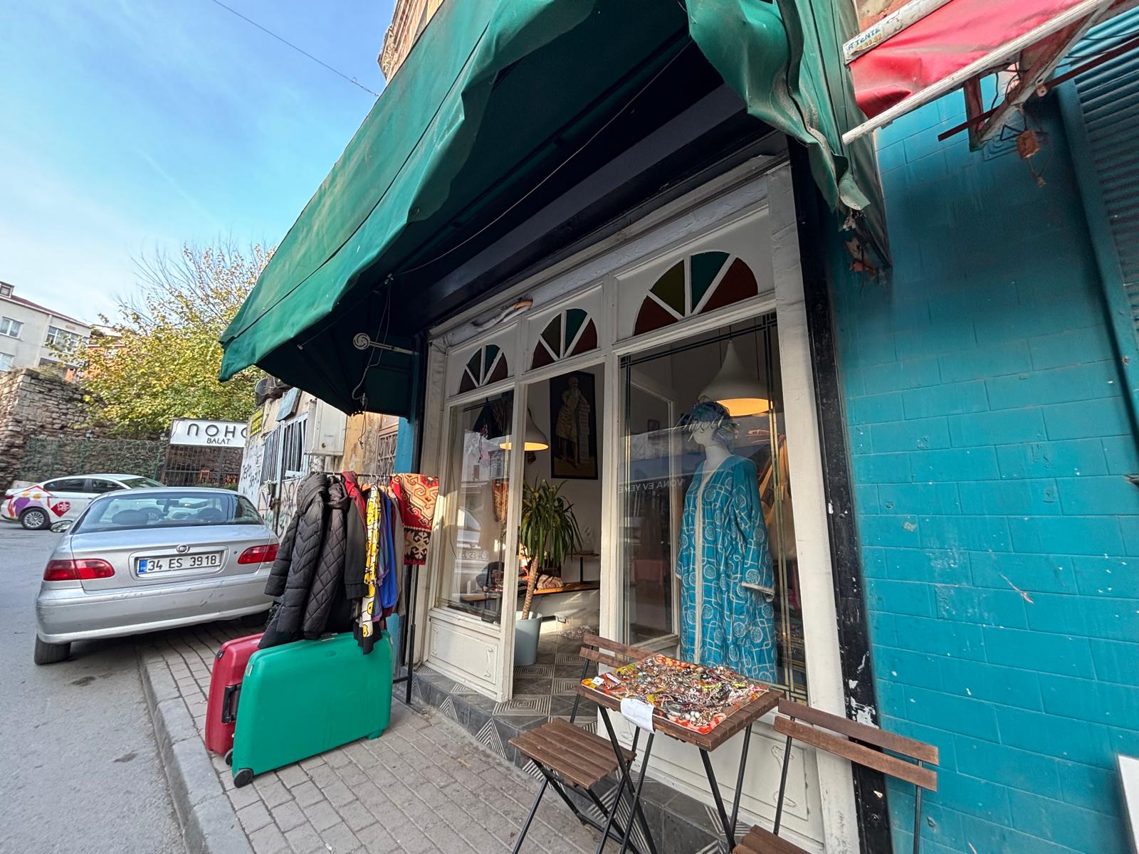 Second-hand clothing display in Balat, Istanbul
