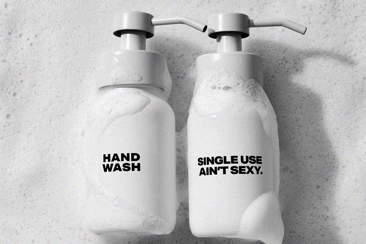 a Single Use Ain’t Sexy tablet is simply placed into a reusable glass dispenser along with water that produces a luxurious white foam every time you wash your hands.
