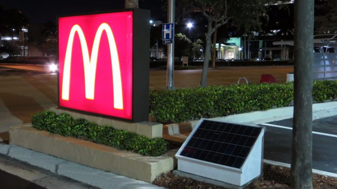 shop signs mcdonalds, powered by solar