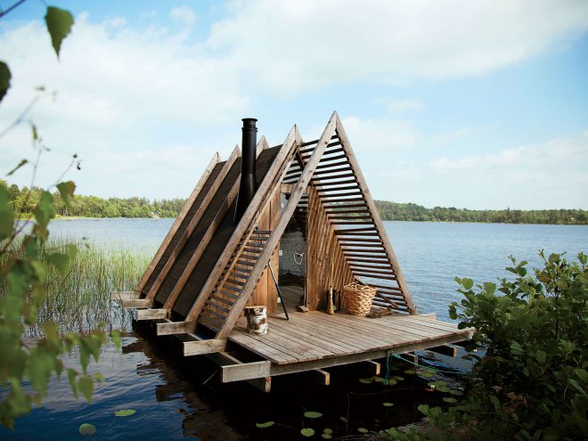 wood fired floating sauna, Sweden