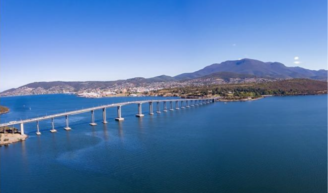 Tasman Bridge stretching across the Derwent River
