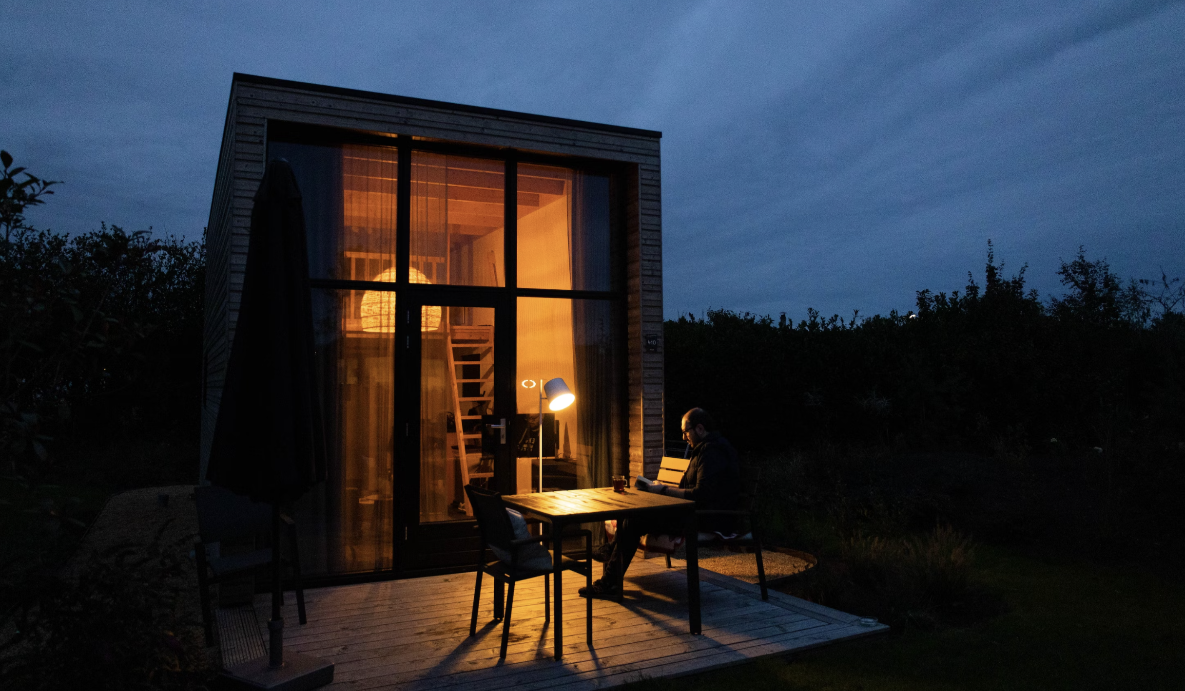 tiny home woods night sky