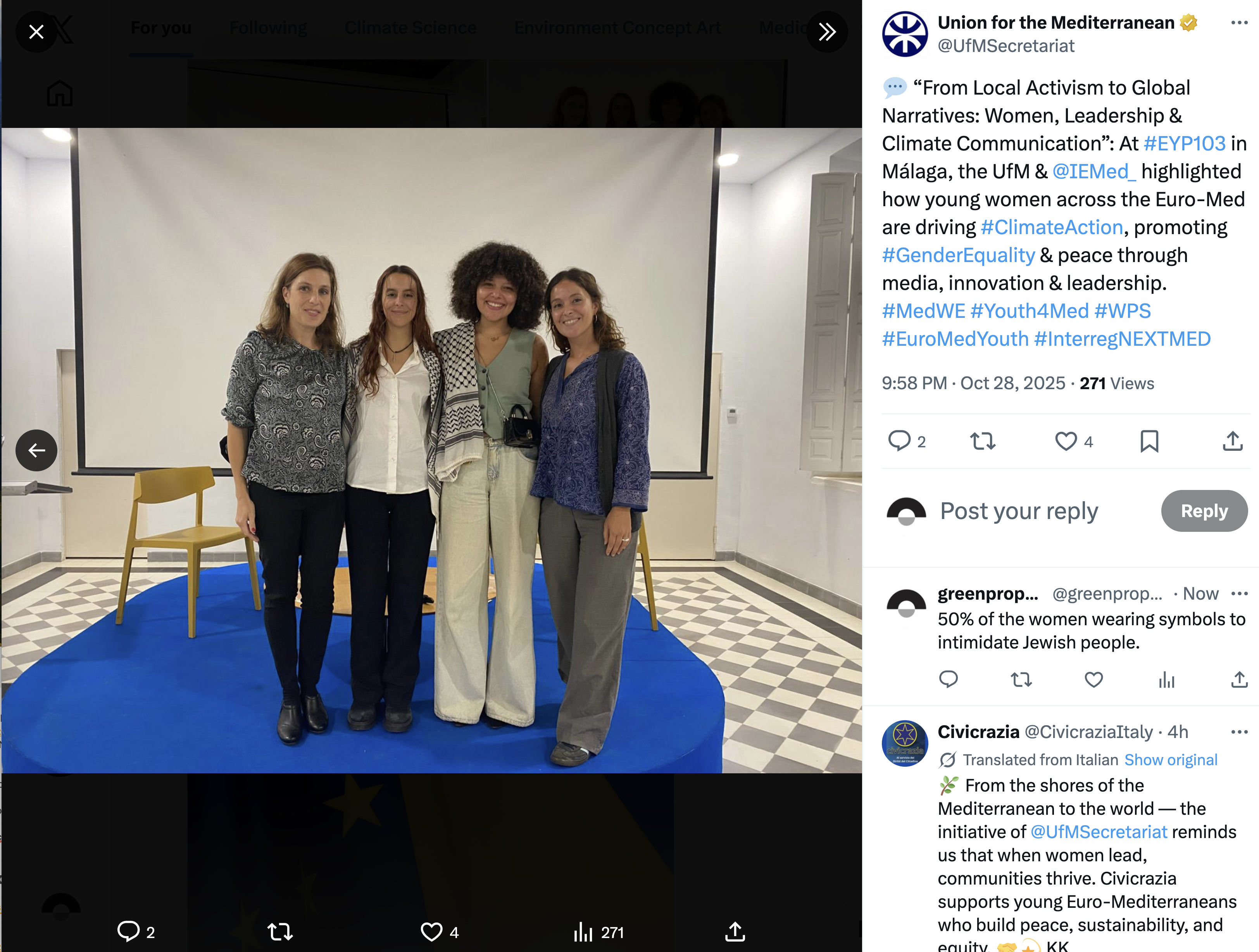 The UfM is supposed to be non-biased yet 50% of the women here are wearing keffiahs to intimidate Israelis and Jews