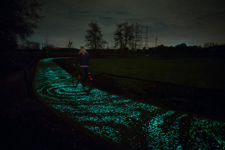 Glowing bike path gives Dutch cyclists a green starry night