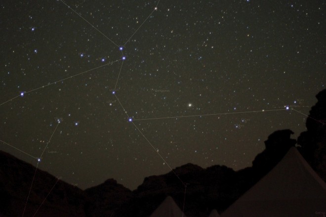 Centaurus is above the peak of the leftmost tent in this photo taken by the author in Jordan's Wadi Rum desert.